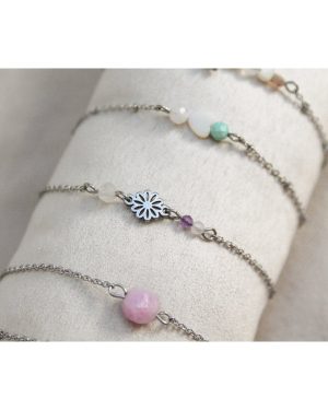 Armbandje Edelsteentjes & Bloemetje | Zilver/goud 2