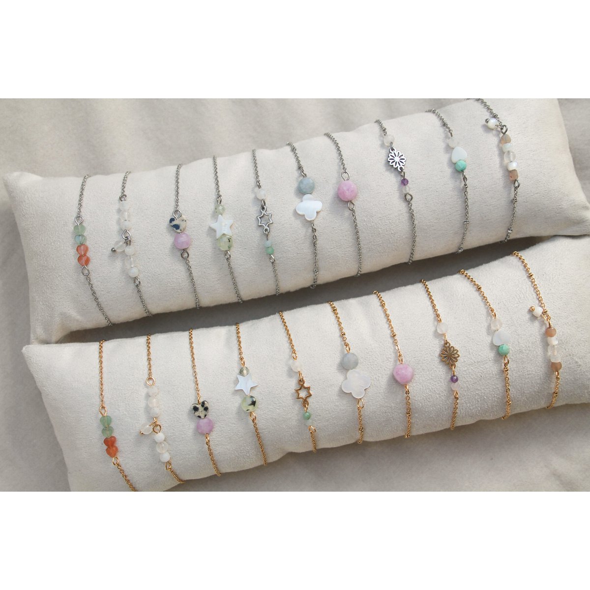 Armbandje Edelsteentjes & Bloemetje | Zilver/goud 3